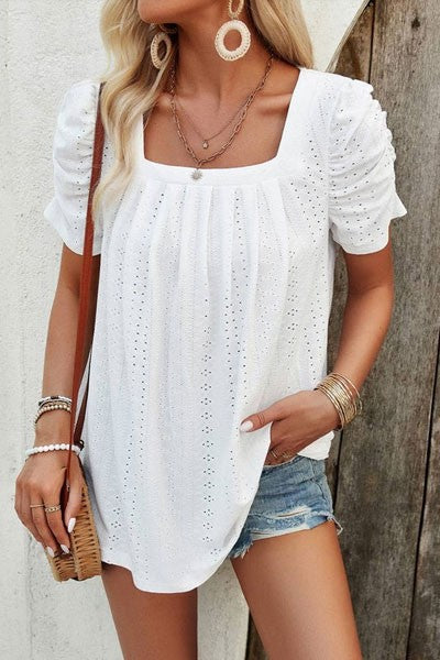 Square Neck Top Puff Short Sleeve