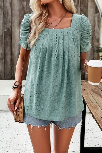 Square Neck Top Puff Short Sleeve