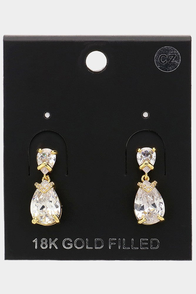 CZ Teardrop Stone Pointed Evening Dangle Earrings