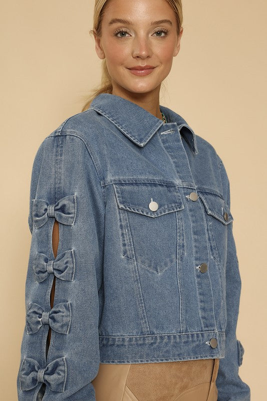 Cropped Bow denim jacket