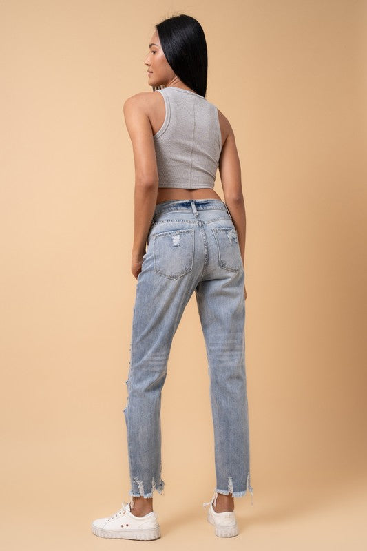 Fray Distressed Girlfriend Jeans