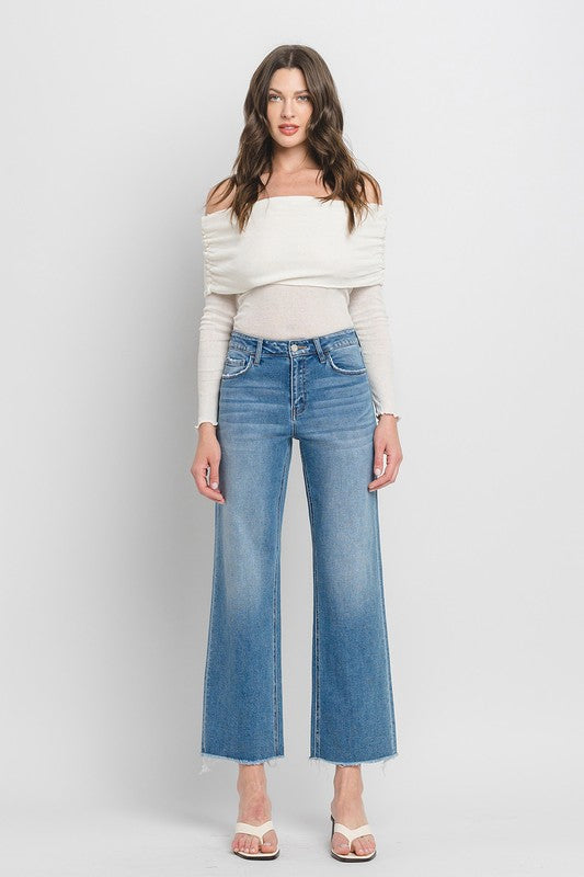 High Rise Ankle Slim Wide Jeans