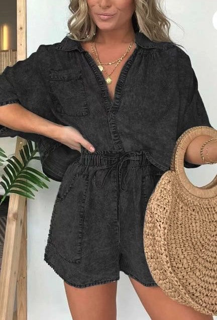 Denim washed romper