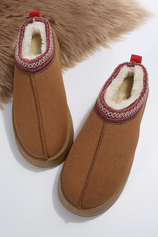 Contrast Print Suede Plush Lined Snow Boots