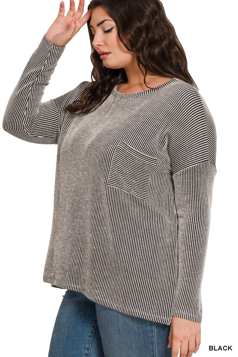 Ribbed Striped Oversized Top