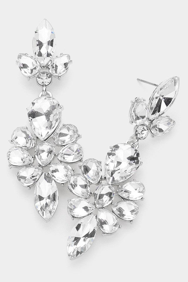 Teardrop Stone Cluster Embellished Dangle Evening Earrings