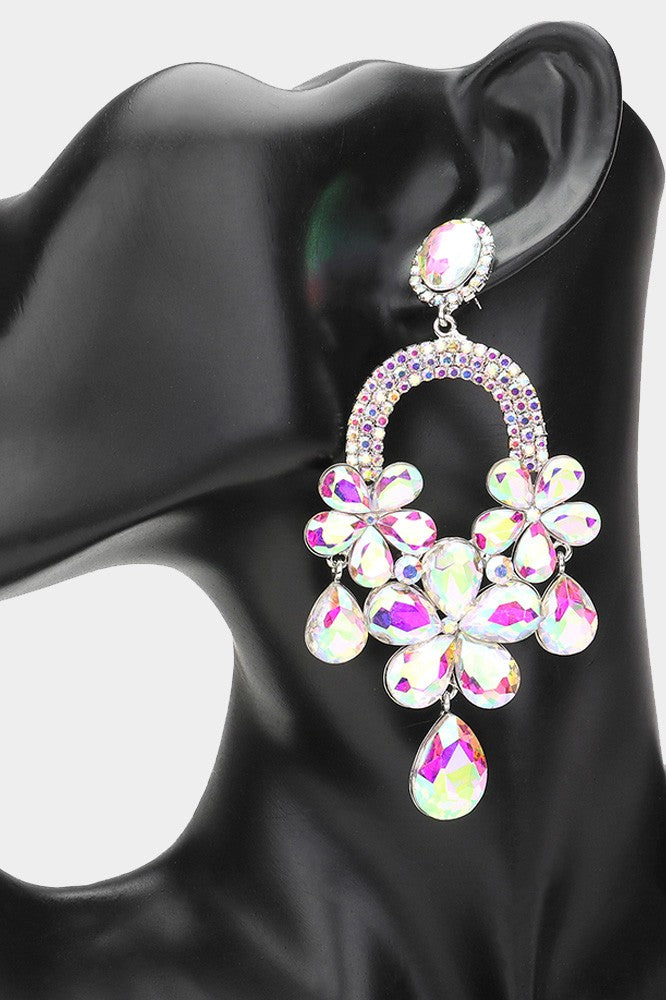 Flower Embellished Chandelier Dangle Earrings