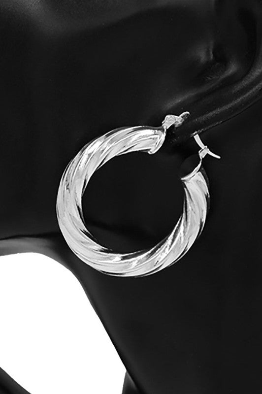 Metal Twisted Pin Catch Hoop Earrings