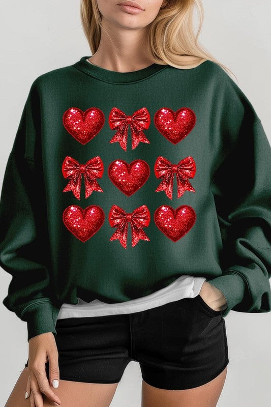 Faux Glitter Valentine Graphic Fleece Sweatshirt