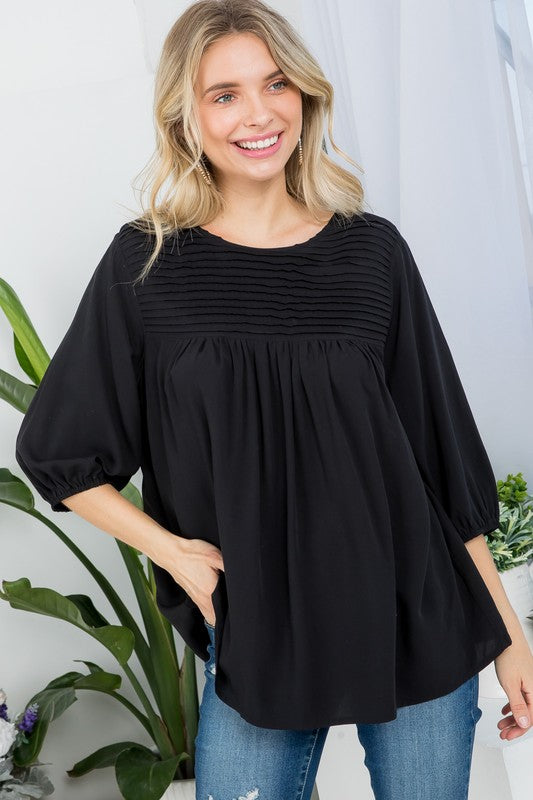 SOLID PINTUCK TUNIC BLOUSES