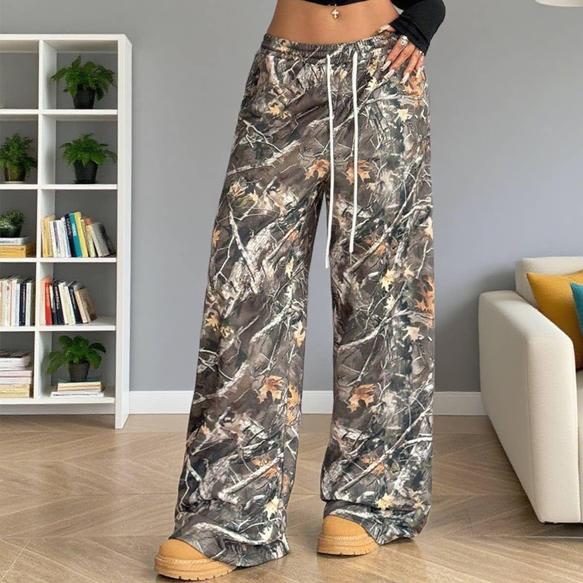 Camo Print Drawstring Pants
