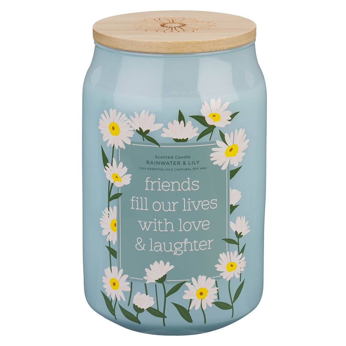 Glass Candle w/ Bamboo Lid Friends Fill Our Lives