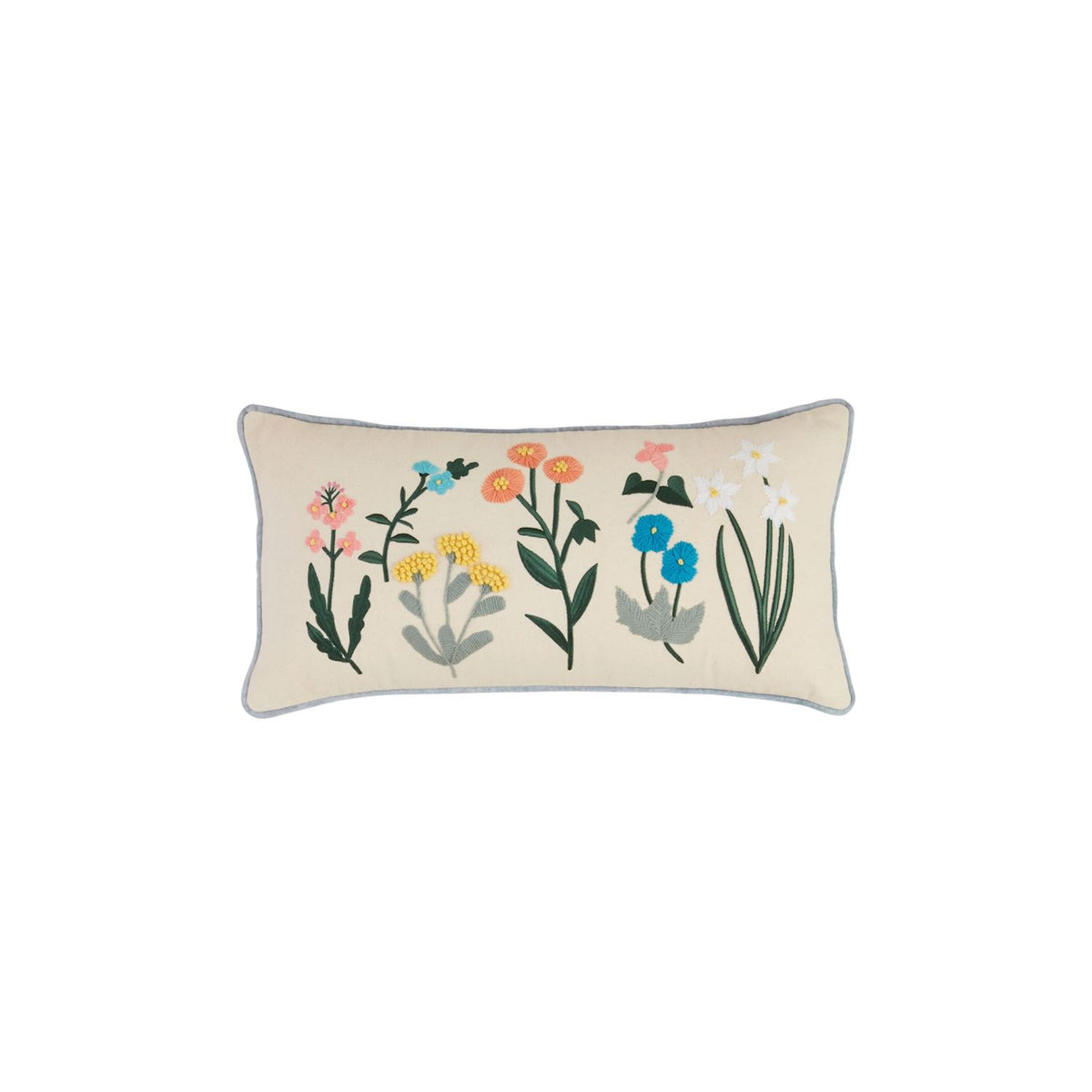 Lumbar Embroidered Botanic Stem Canvas Pillow