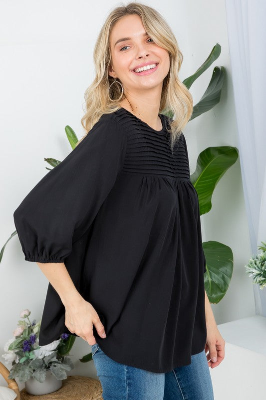 SOLID PINTUCK TUNIC BLOUSES