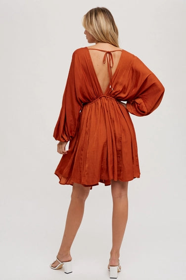 Satin Open-Back Dolman Sleeved Dress Debs on 5th Satin Open-Back Dolman Sleeved Dress Debs on 5th