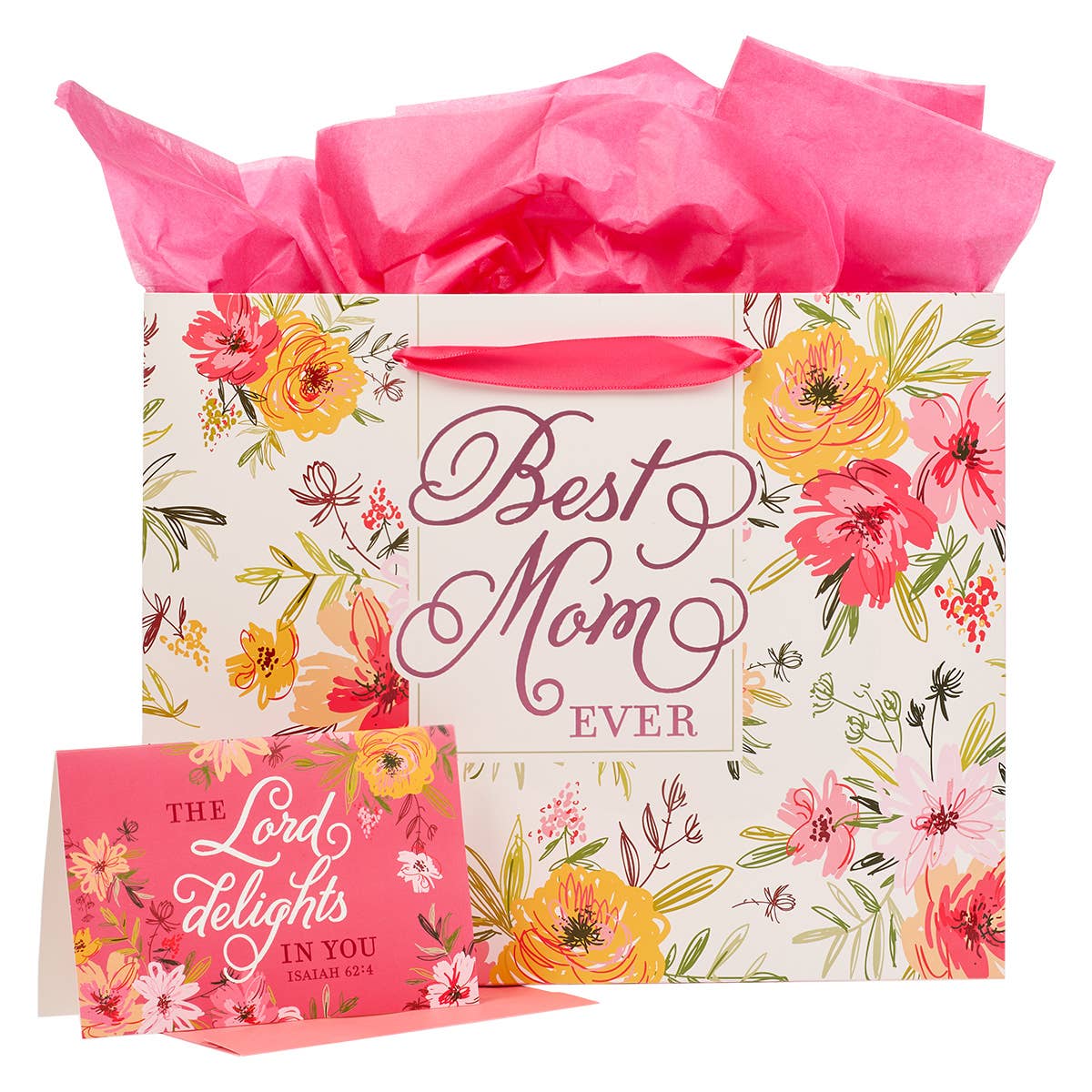 Gift Bag w/ Card LG Landscape Pink Best Mom Ever Isa. 62:4