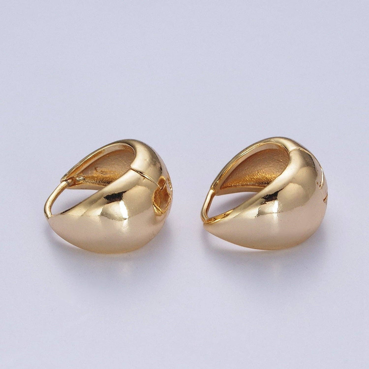 24K Gold Filled Wide Chubby Band Hoops Huggie Earrings | Q15