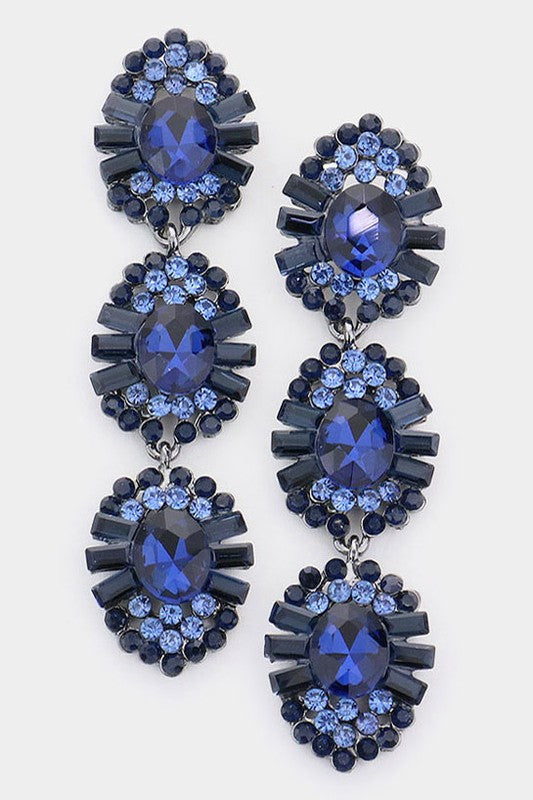 Glass Crystal Stone Dangle Evening Earrings