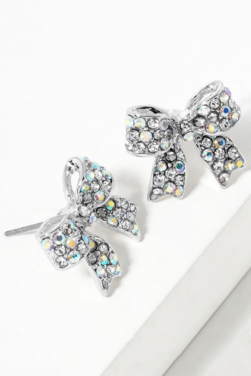 Pave bow stud earrings