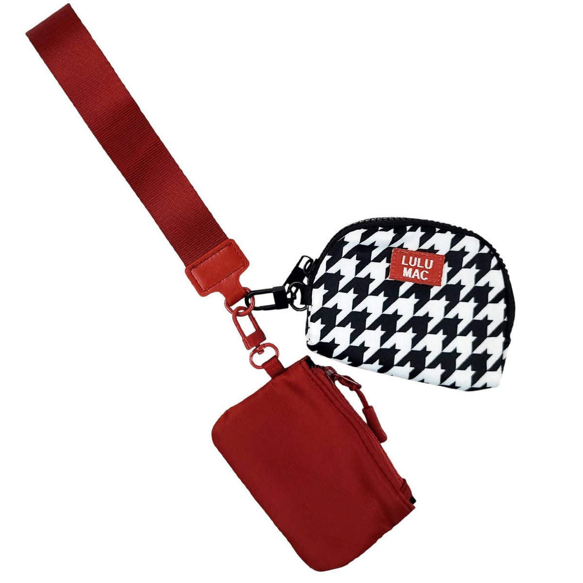 Crimson Houndstooth Lulu Mac Double Pouch Wristlet