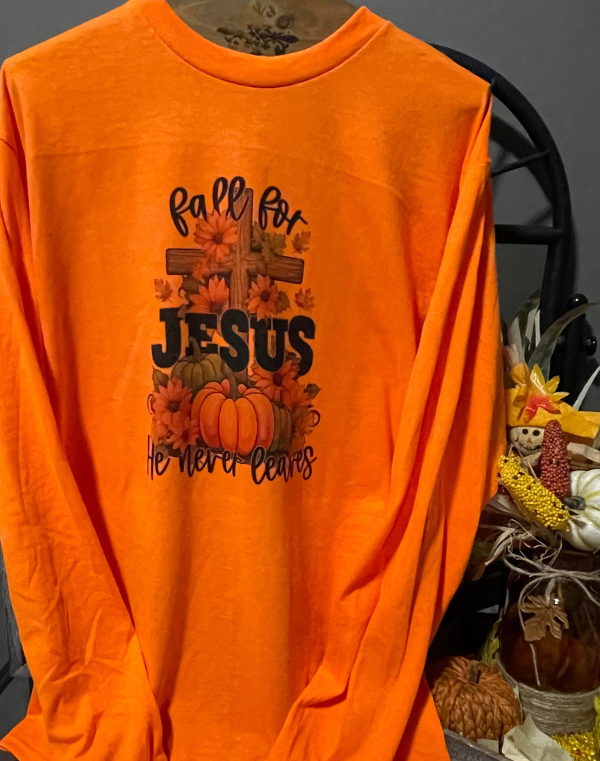 Fall For Jesus Graphic Long Sleeve T Shirt