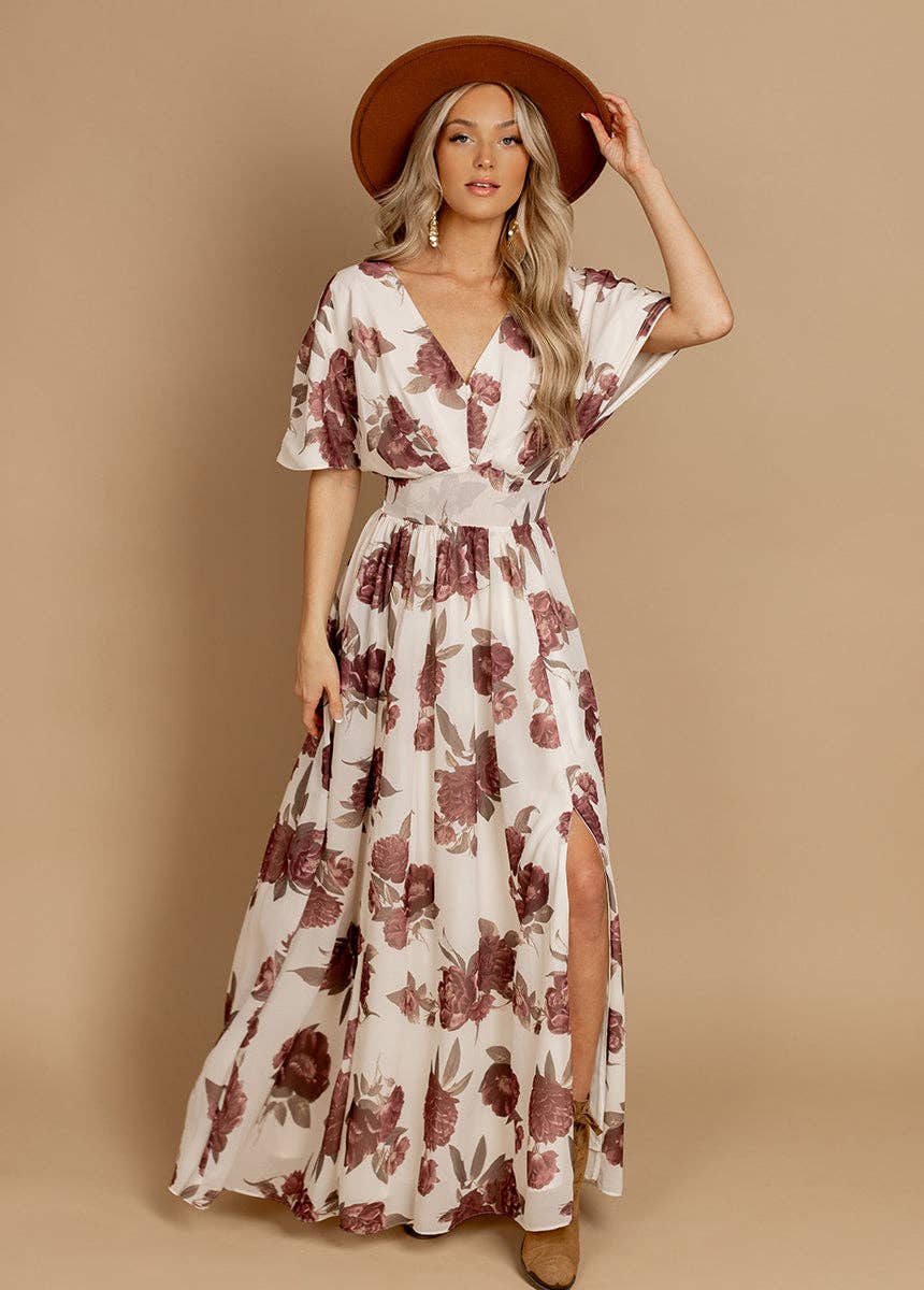 Maya Dress in Large Cream Floral