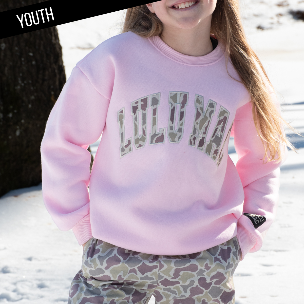 Youth Lulu Mac Sweatshirt -CAMO LIGHT PINK