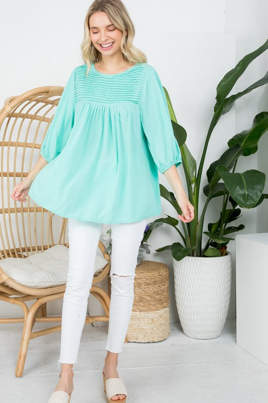 PLUS SOLID PINTUCK TUNIC BLOUSES