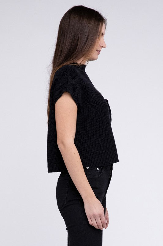 Mock Neck Short Sleeve Cropped Sweater