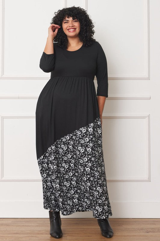 Asymmetrical Leopard Accent Maxi Dress Plus