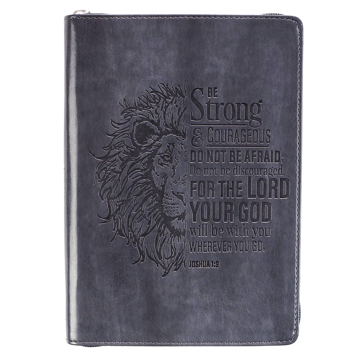 Journal Classic Zip Gray Be Strong Joshua 1:9