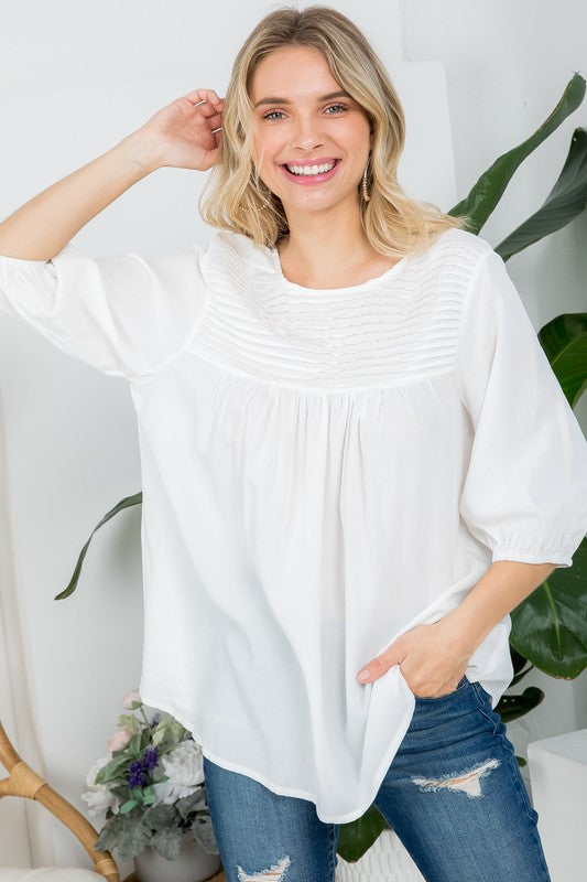 PLUS SOLID PINTUCK TUNIC BLOUSES