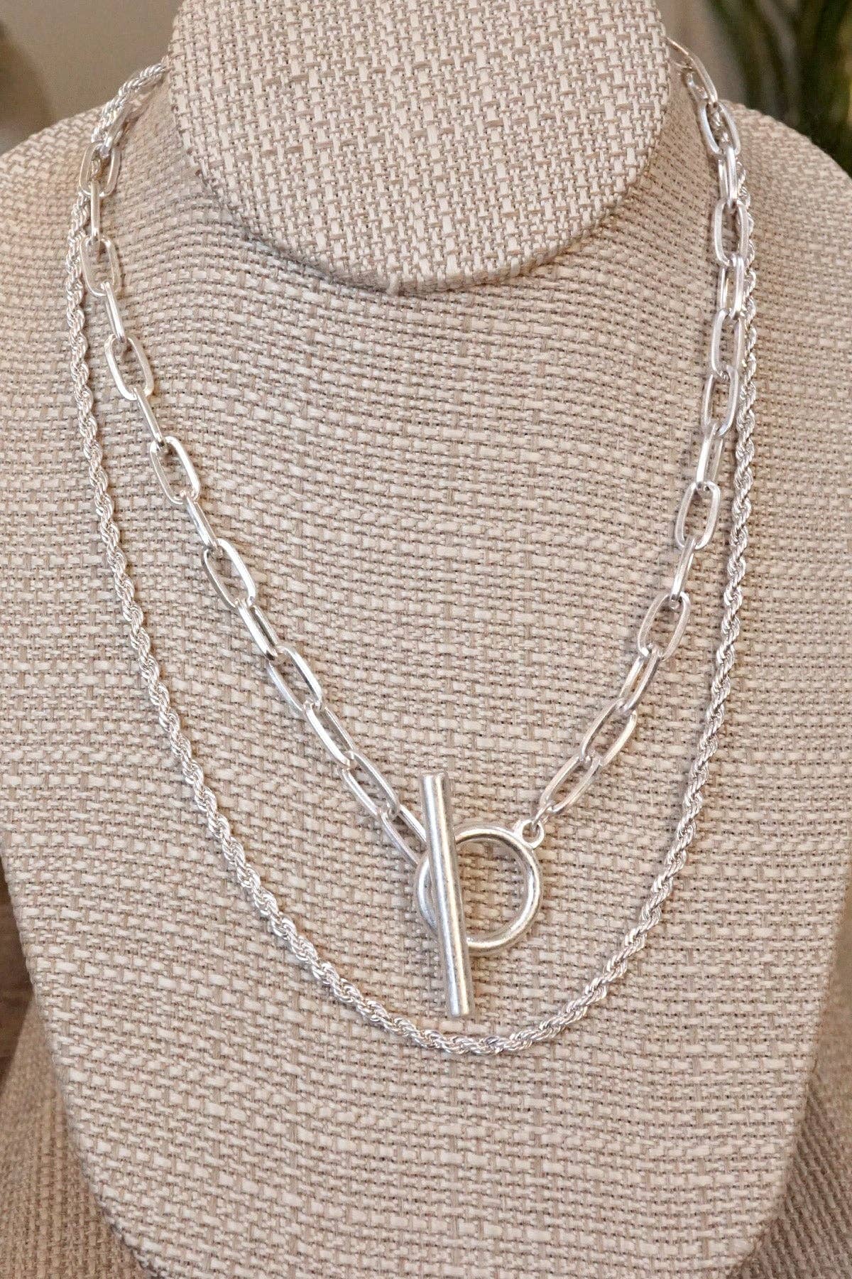 Front Toggle Closure Necklace Multi Layer Chain