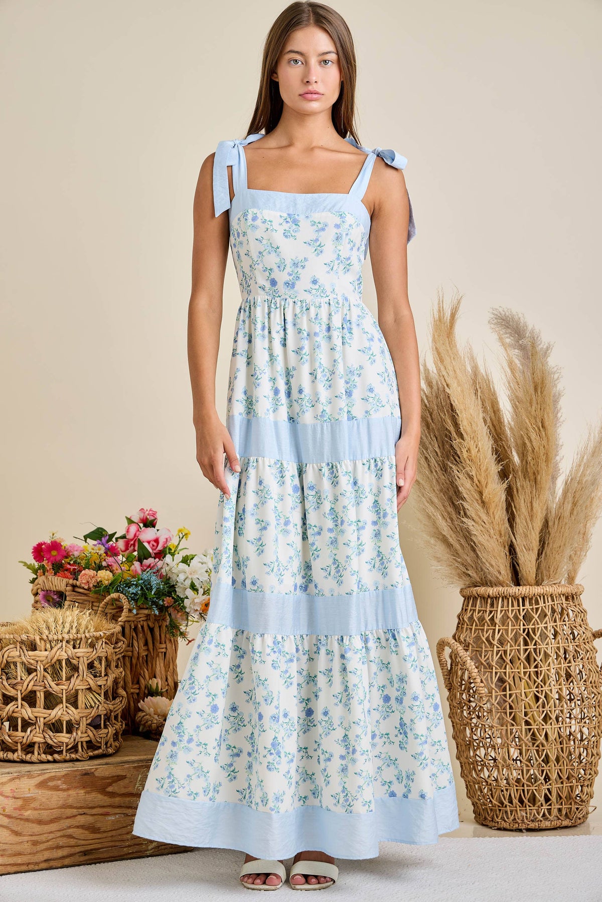 Floral Maxi Shoulder Tie Dress