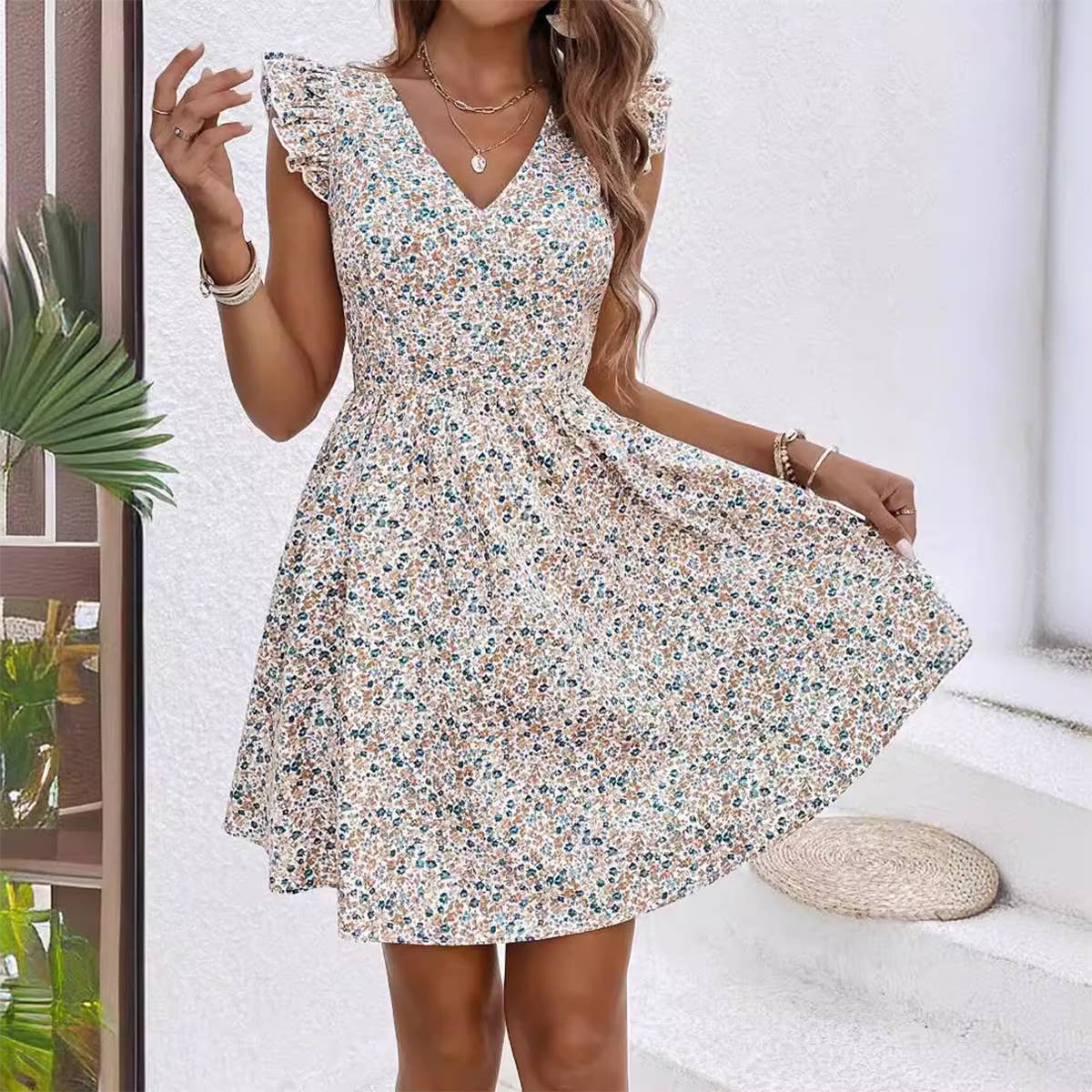 Spring Blossom V-Neck Dress