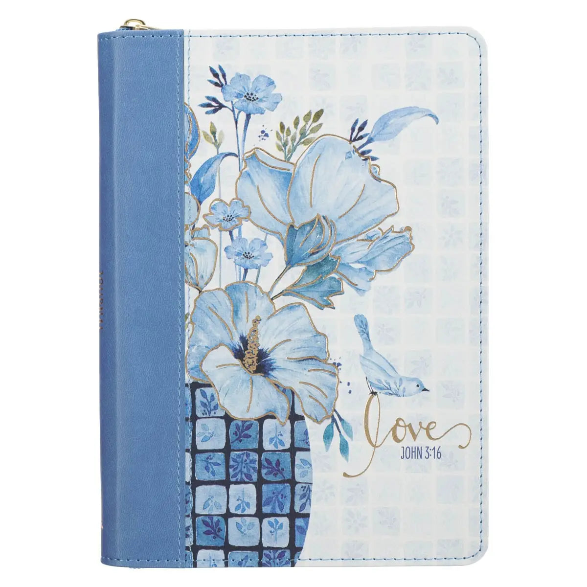 Blue Floral Tile Faux Leather Journal