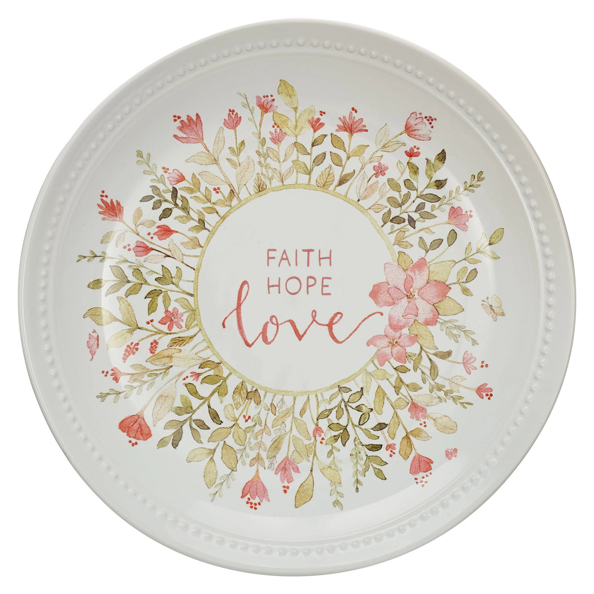 Faith, Hope, Love Floral Ceramic Plate