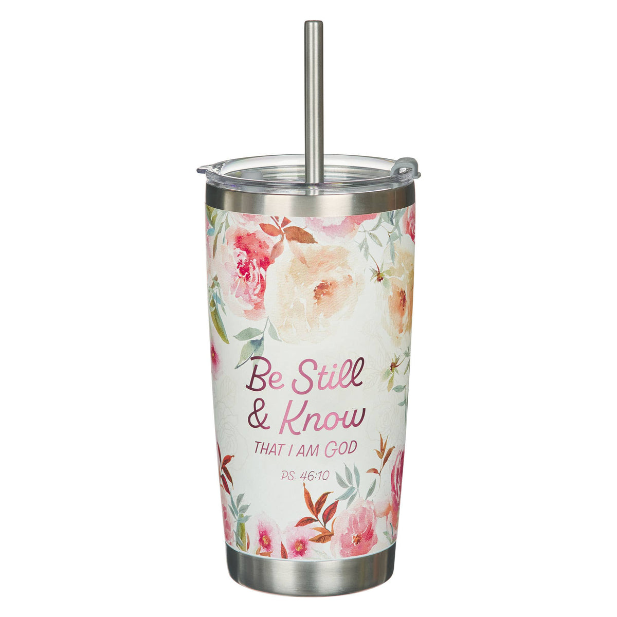 Tumbler w/straw SS Peach Be Still Ps. 46:10