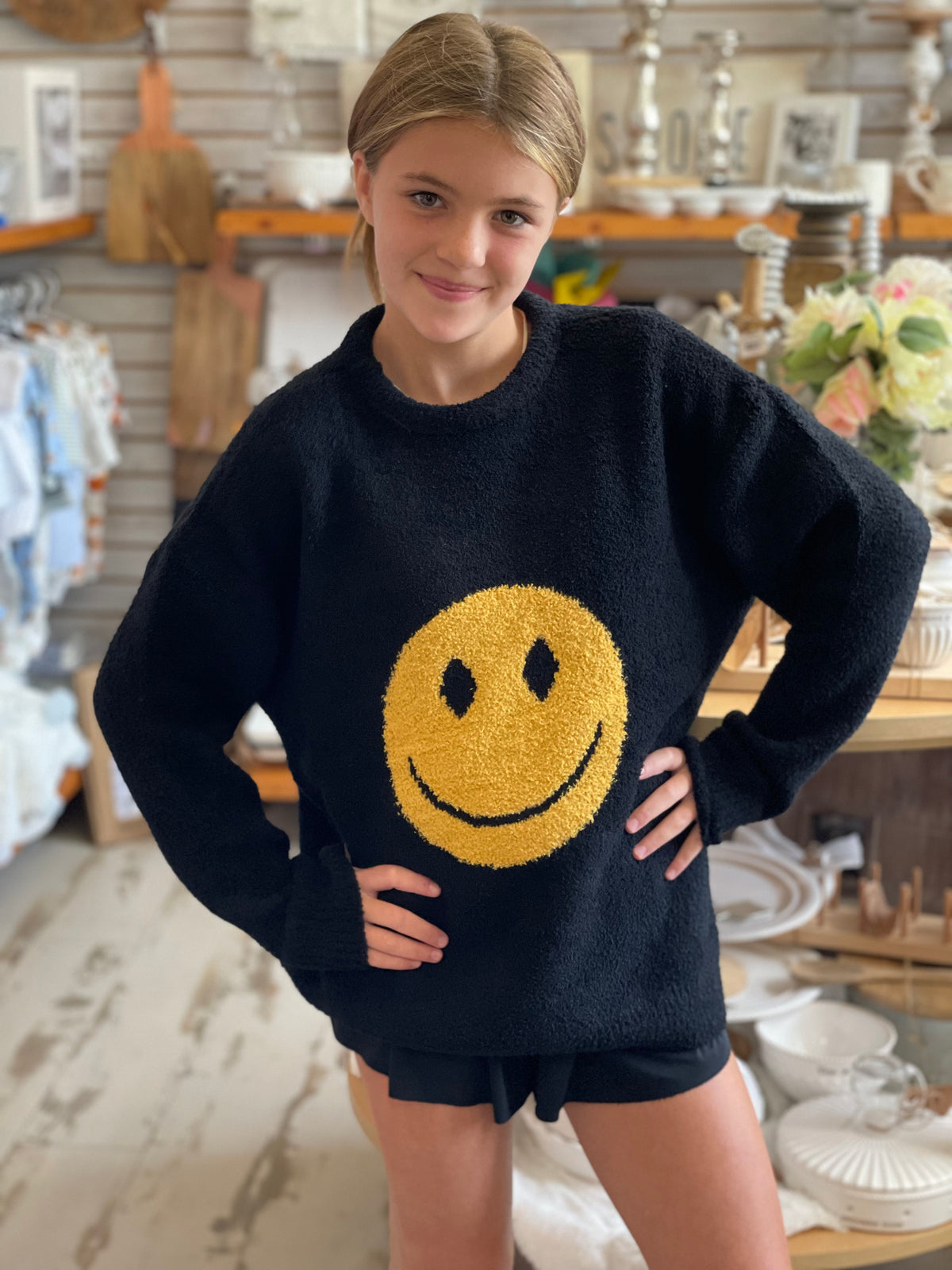 Smile Accented Crewneck Sweater Top