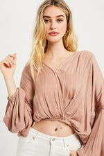 Dolman Sleeve Cropped Surplice Blouse