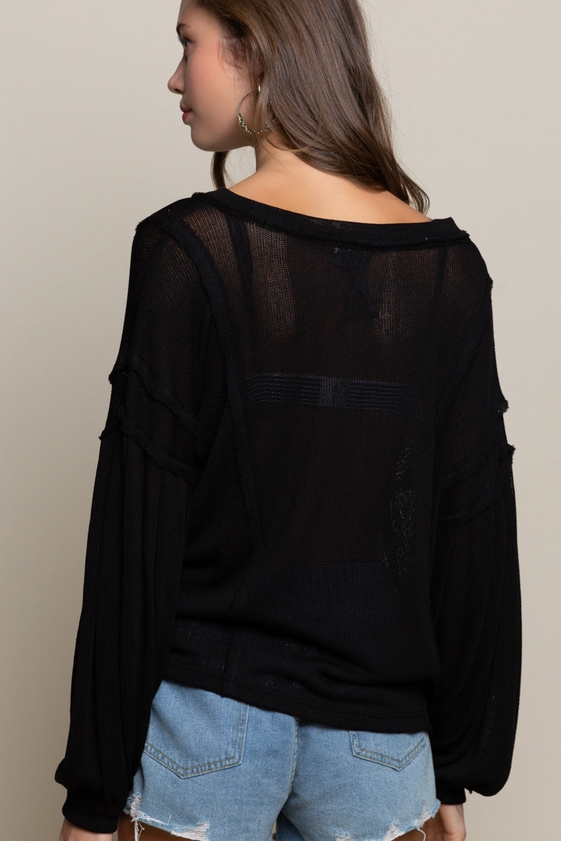 Relaxed Fit Knit Top w/Balloon Sleeves