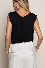 Sleeveless Knit Top w/Lace Trim on Armhole