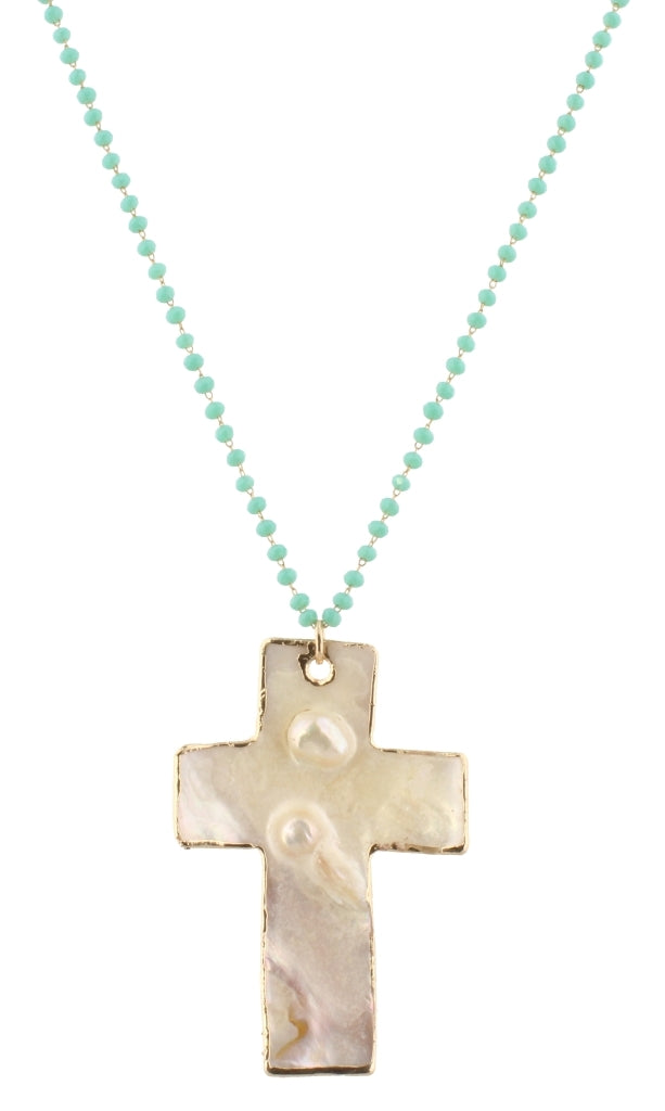 32" Delicate Mint Linked with Shell Cross