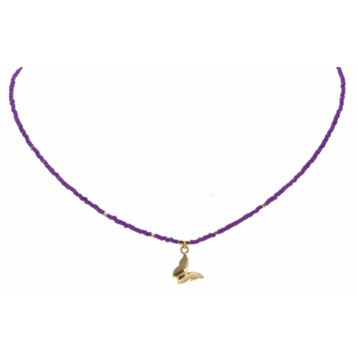 14" Luna Purple Seed Bead with Butterfly Charm Necklace