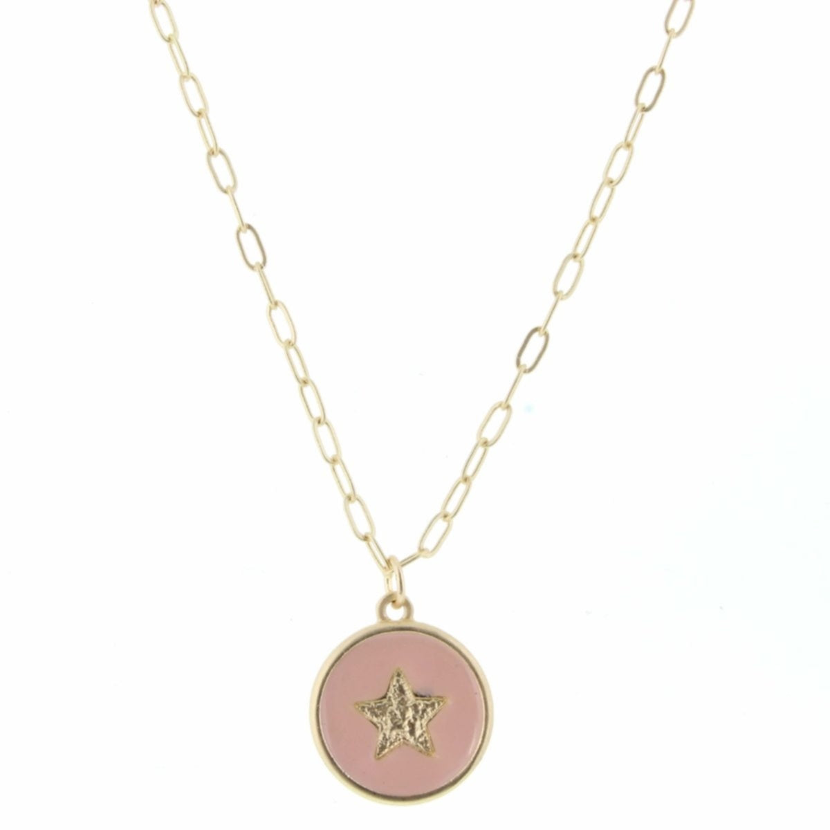 18-24" Gold Chain & Blush Enamel Star Charm Adjustable Necklace