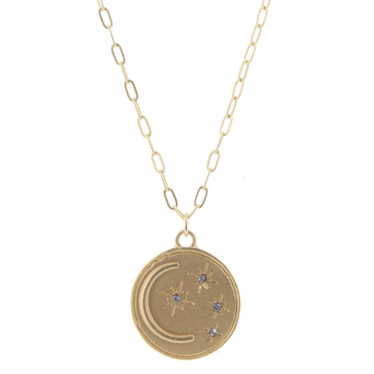 Collar ajustable con dije de cadena de oro de 18-24" con luna circular y estrellas de piedra 