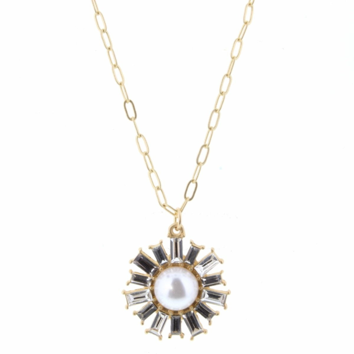 Collar ajustable con cadena de oro de 18-24" con perla y piedra checa transparente 