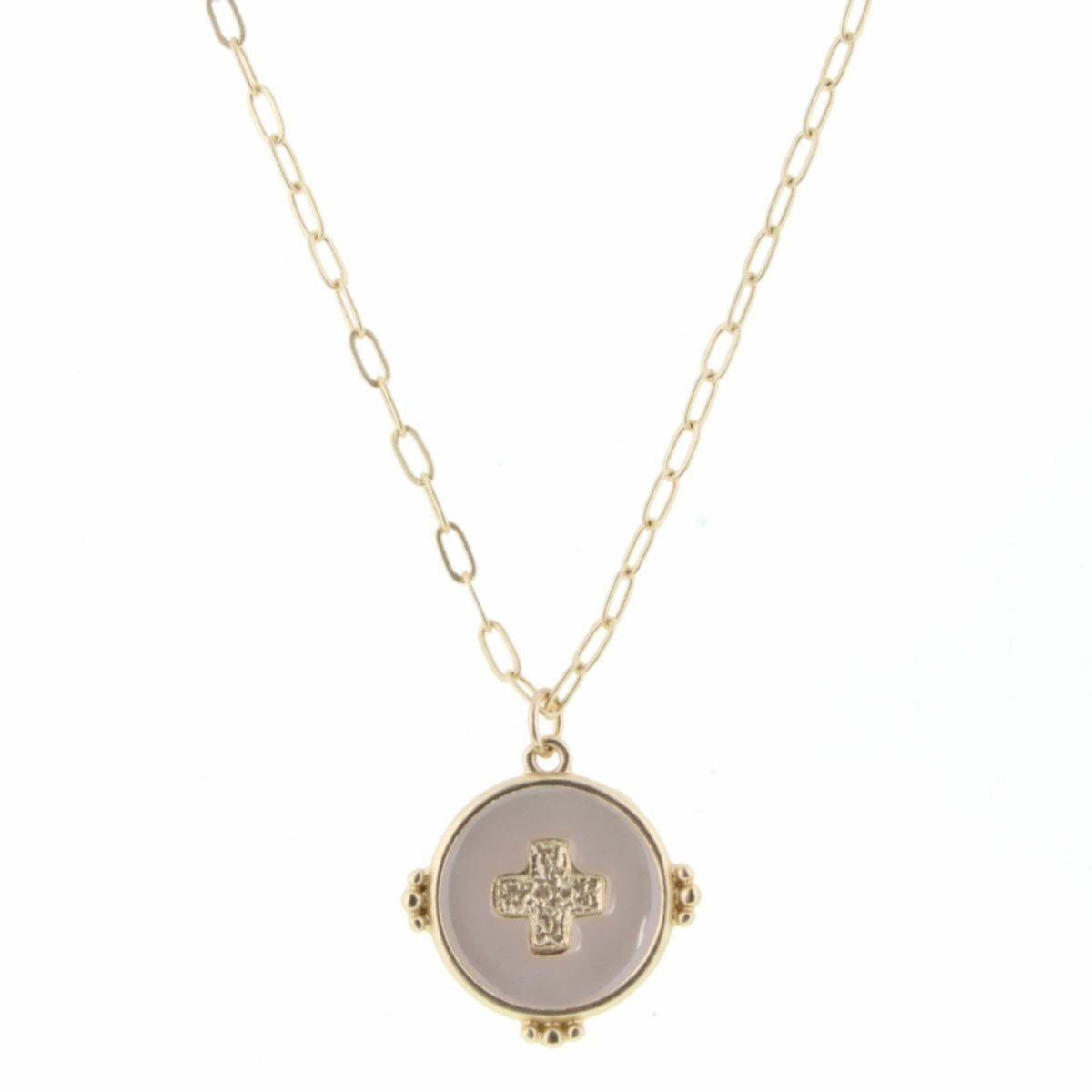 18-24" Gold Chain & Nude Enamel Cross Charm Adjustable Necklace