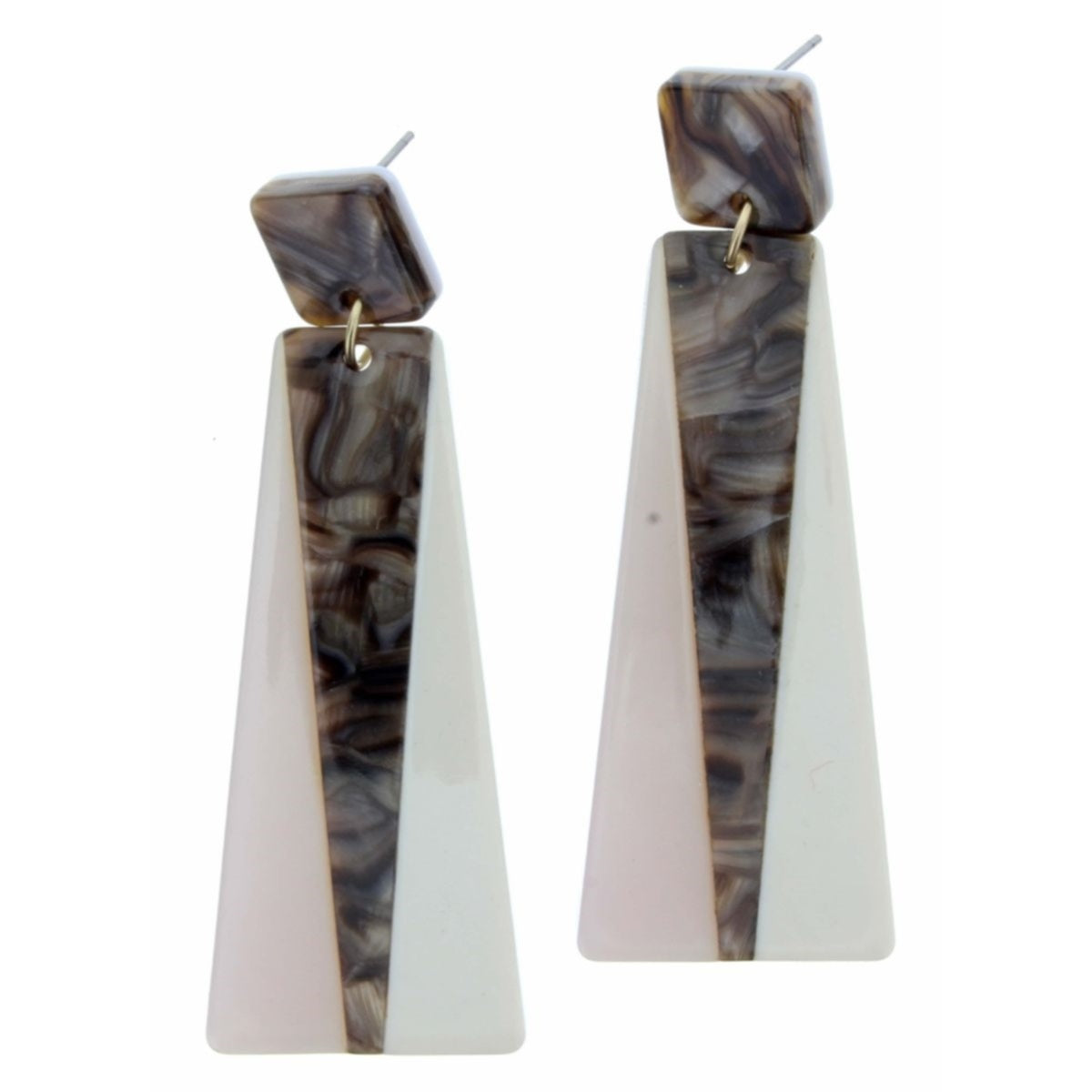 Brown Resin Square Post with Resin Rectangular Dangle Earring