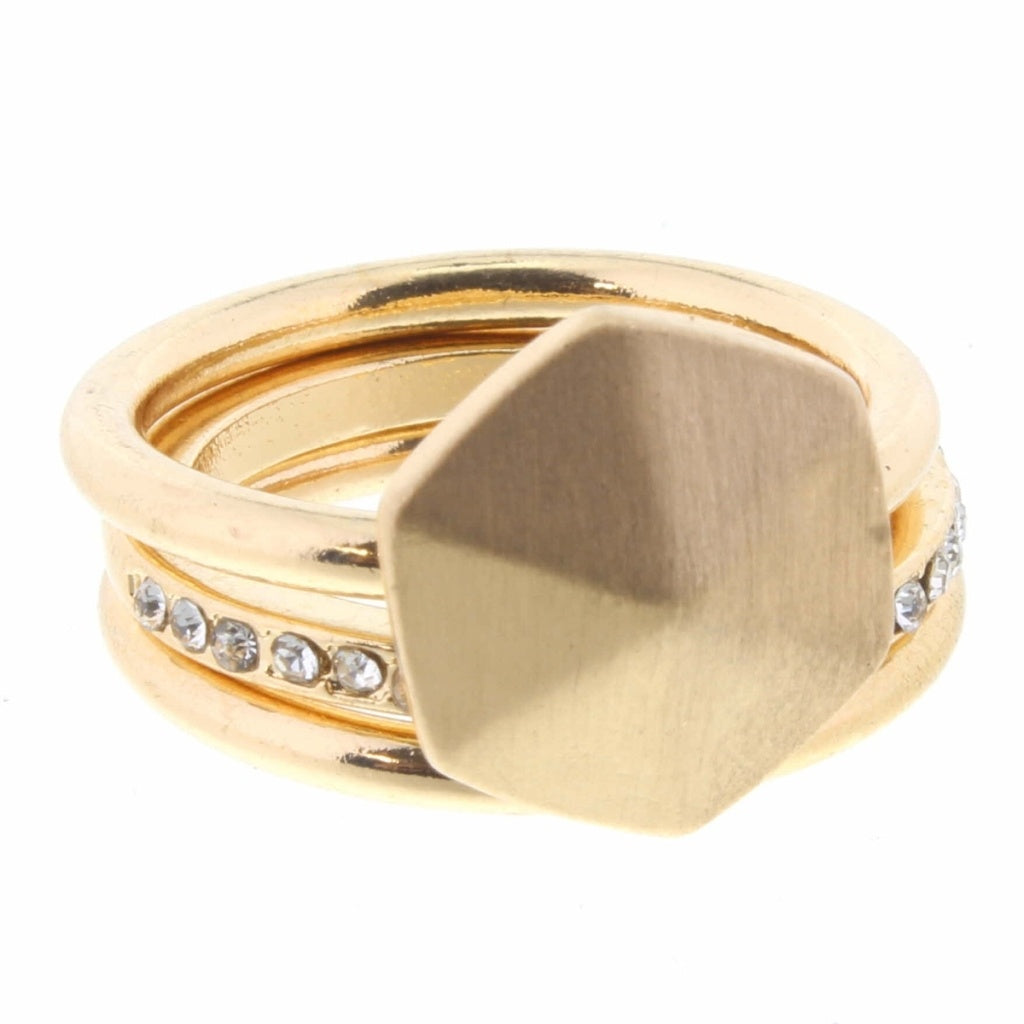 Gold Hexagon 3 Layer Stackable Ring